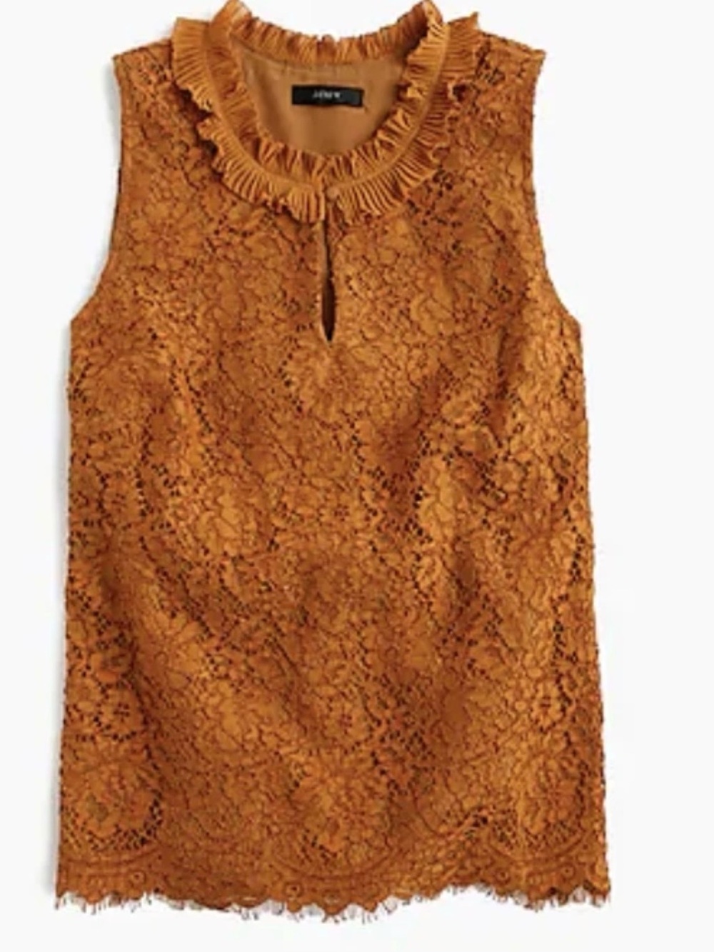 $90 J.Crew lace ruffle neck top item H2203 DEEP COPPER XXS